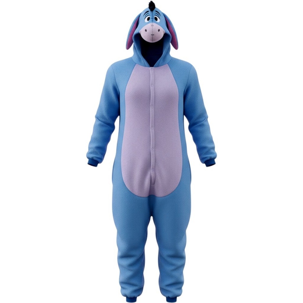 Disney Eeyore Winnie the Pooh Plush Fleece Hooded Union Suit Blue XL 16-18